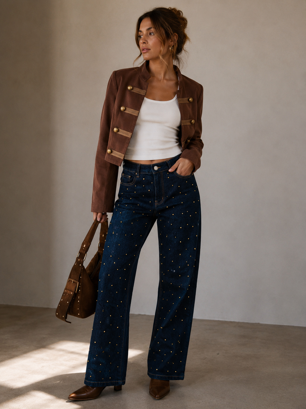 Pantalón tachuelas doradas
